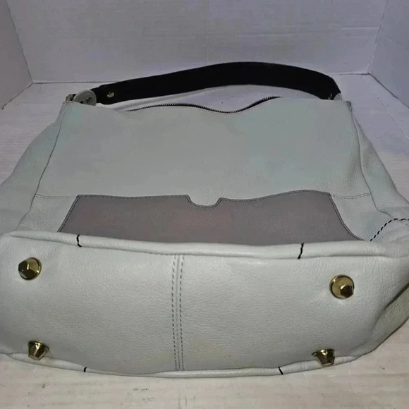 OrYANY Leather Large Color Block Mint Green/ Grey Shoulder Bag - Picture 3 of 13